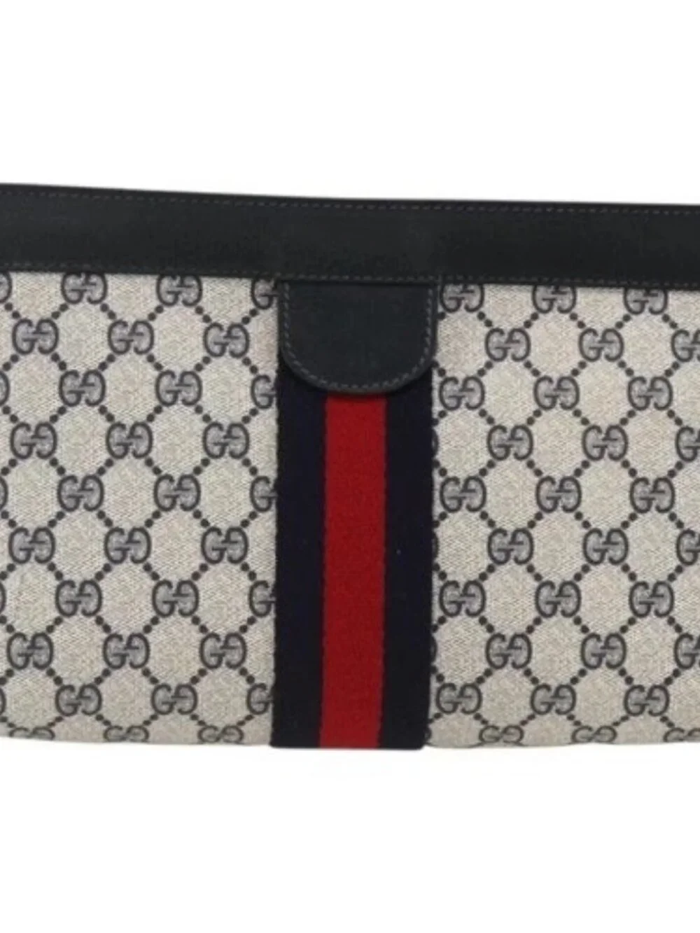 GUCCI GG Supreme Sherry Line Clutch Bag PVC Navy Red 89 01 002 Auth ka3487
